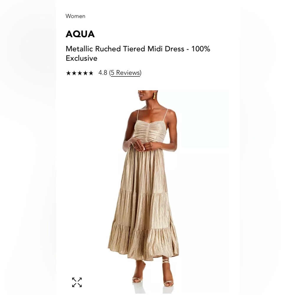 Aqua midi metallic champagne ruched dress - NWT